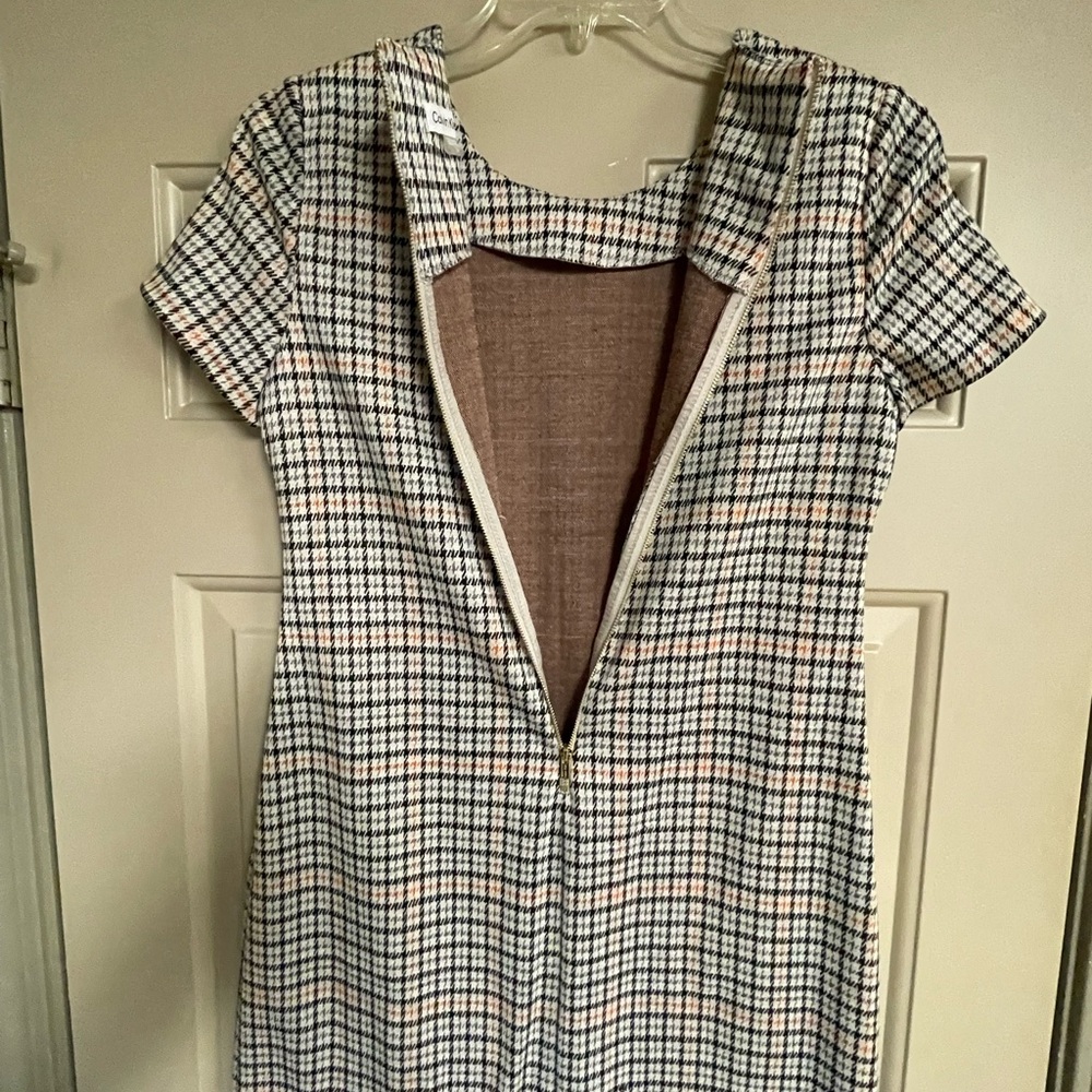 Calvin Klein Women's Checkered Mini Dress - Black, Cream and Orange - Picture 5 of 8